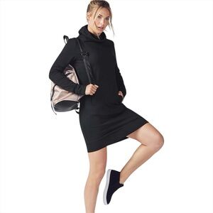 Fabletics Liora Dress Black Womens Size Medium Funnel Neck Fleece Pockets Cozy